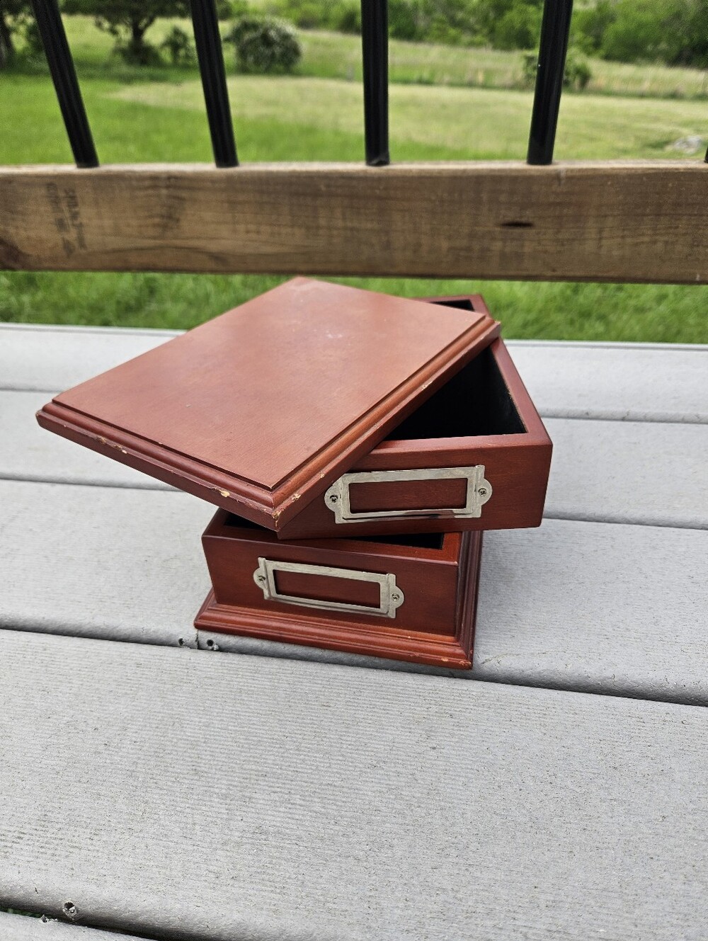 Hallmark Signature Wood Card Storage Box Desktop Organizer Library Card Catalog